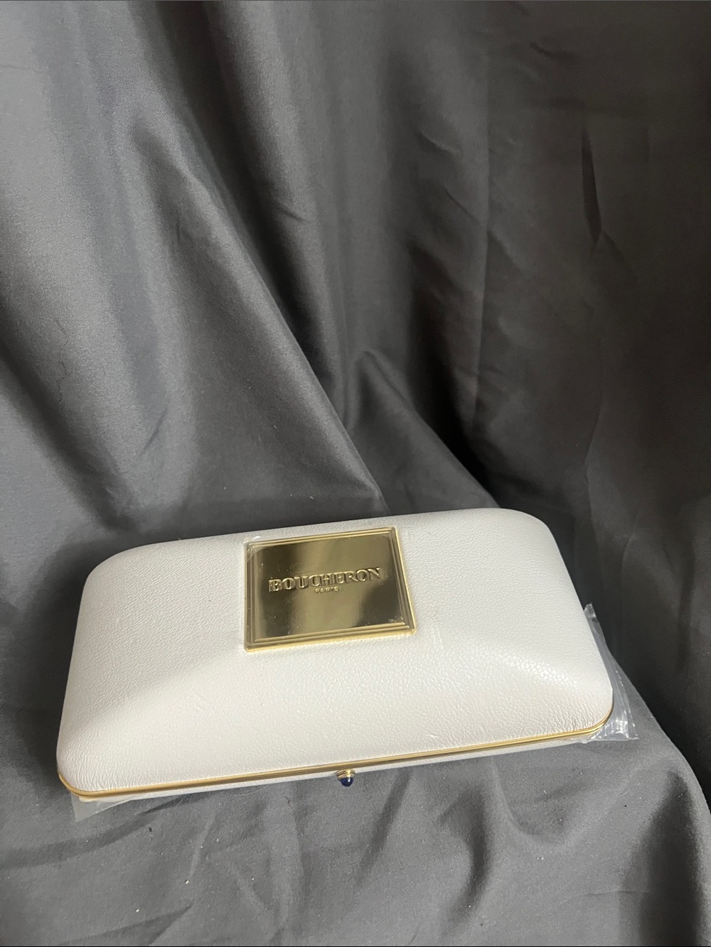 Boucheron White Leather Clutch with Gold Plaque